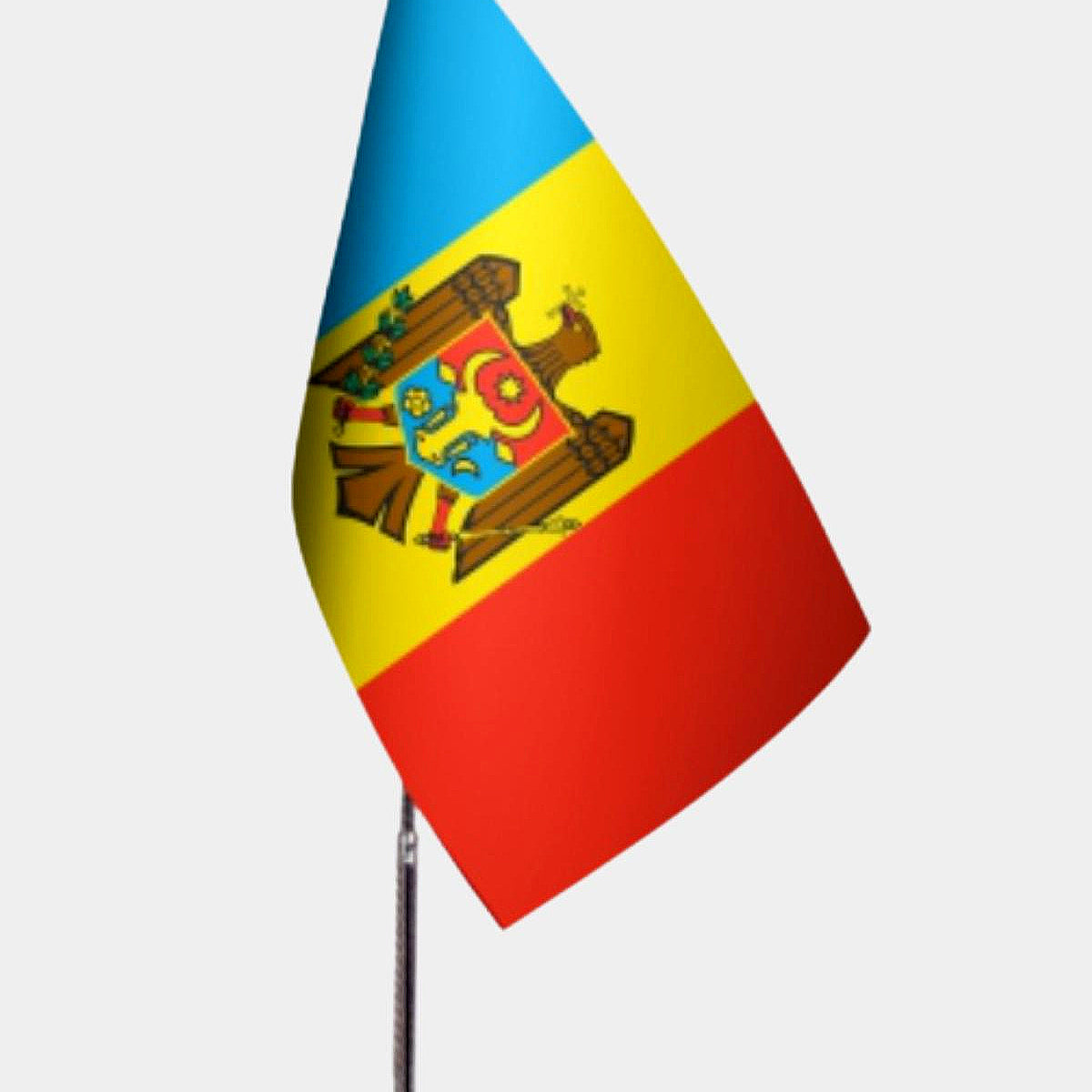 Moldova Desk Flag - Premium Double-Layer Satin with Chrome L-Shaped Stand | Professional Quality Country Desk Flag for Government Offices and Institutions