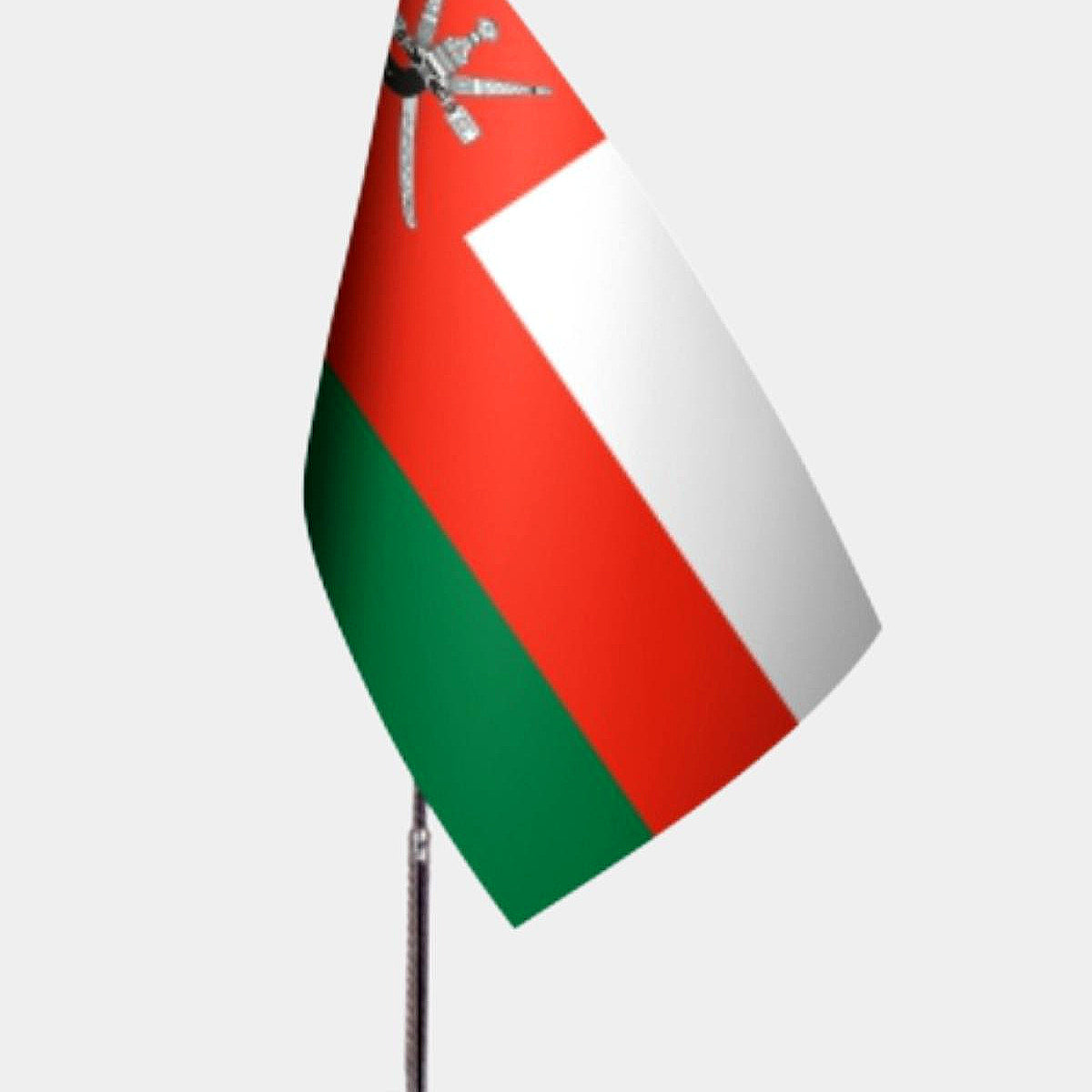 Oman Desk Flag - Premium Double-Layer Satin with Chrome L-Shaped Stand | Professional Quality Country Desk Flag for Government Offices and Institutions