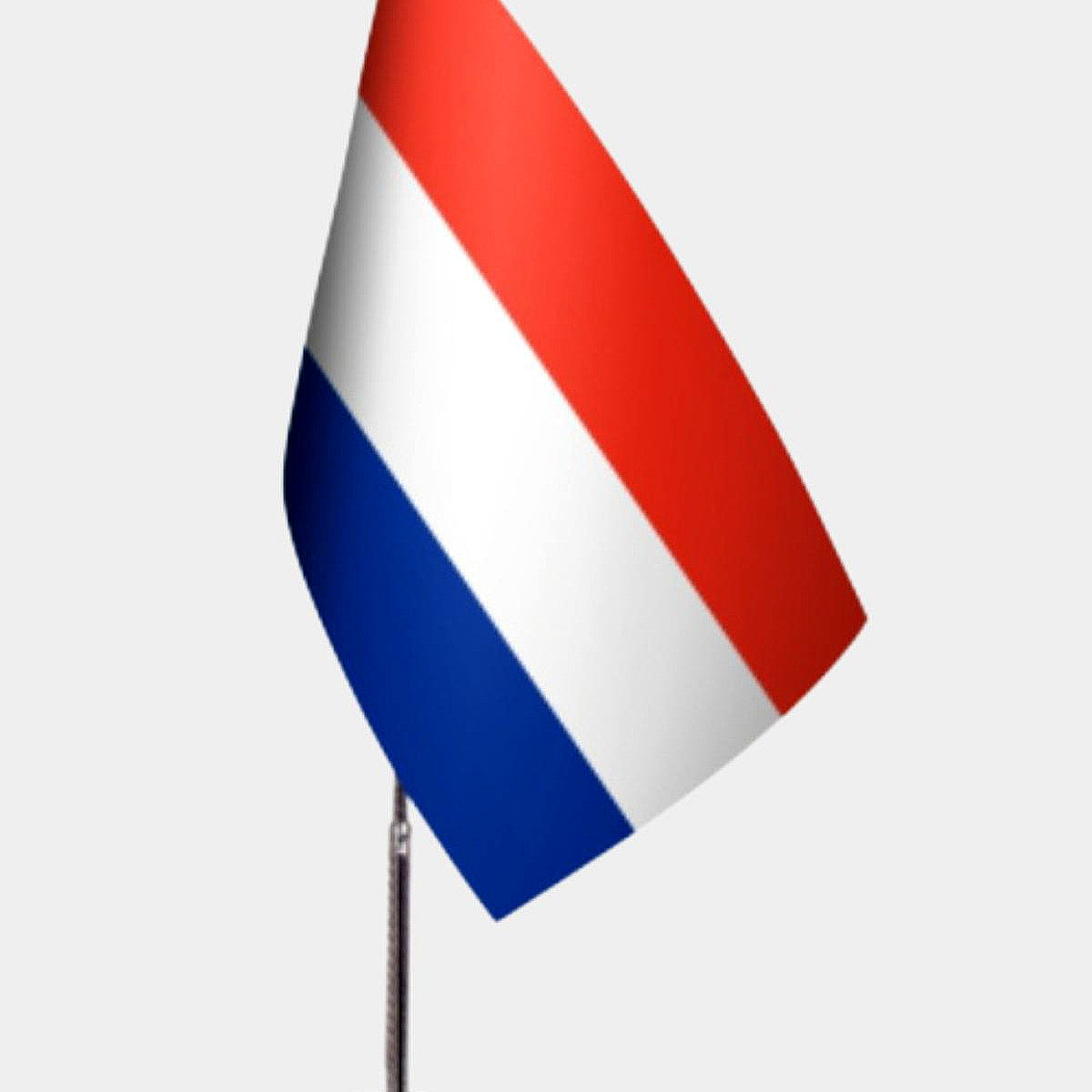 Netherlands Desk Flag - Premium Double-Layer Satin with Chrome L-Shaped Stand | Professional Quality Country Desk Flag for Government Offices and Institutions