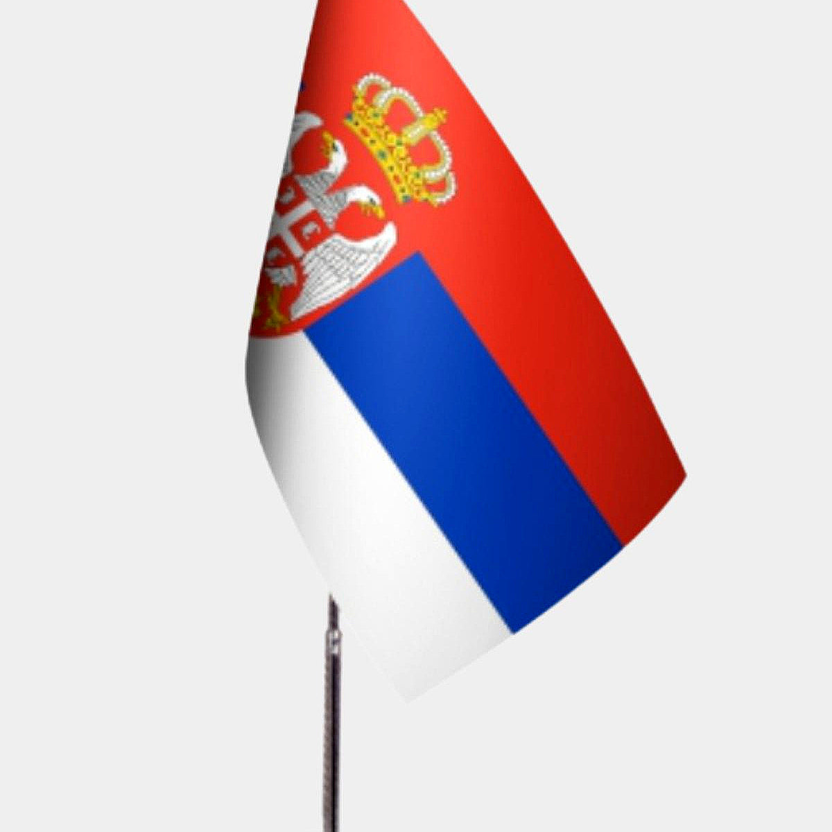 Serbia Desk Flag - Premium Double-Layer Satin with Chrome L-Shaped Stand | Professional Quality Country Desk Flag for Government Offices and Institutions