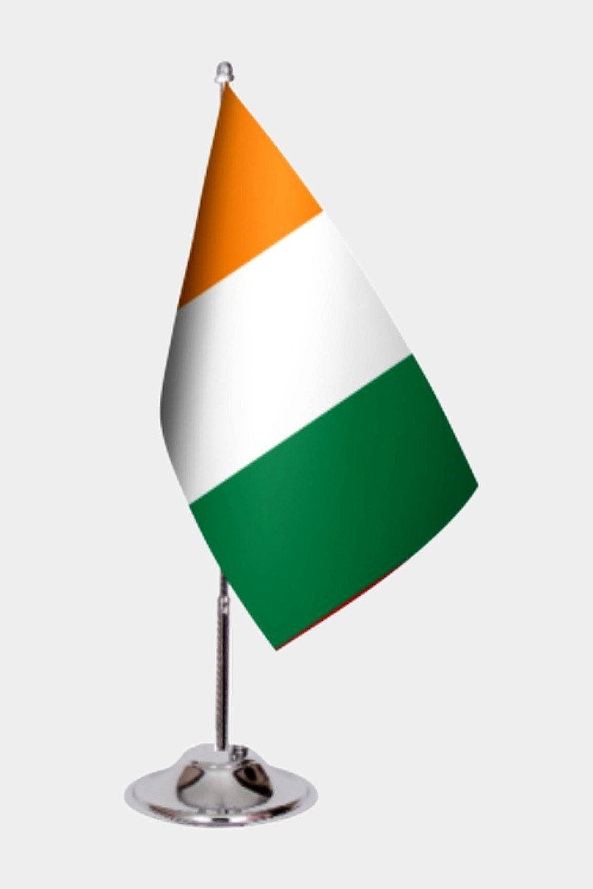 Ivory Coast Desk Flag - Premium Double-Layer Satin with Chrome L-Shaped Stand | Professional Quality Country Desk Flag for Government Offices and Institutions