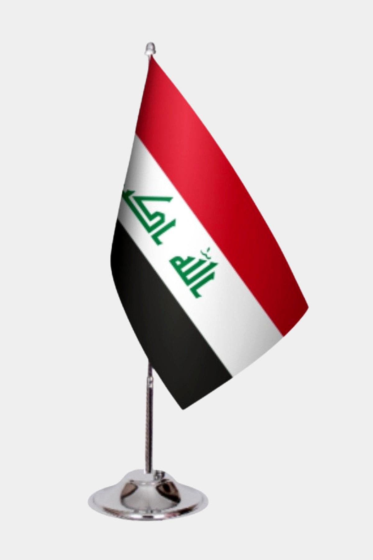 Iraq Desk Flag - Premium Double-Layer Satin with Chrome L-Shaped Stand | Professional Quality Country Desk Flag for Government Offices and Institutions