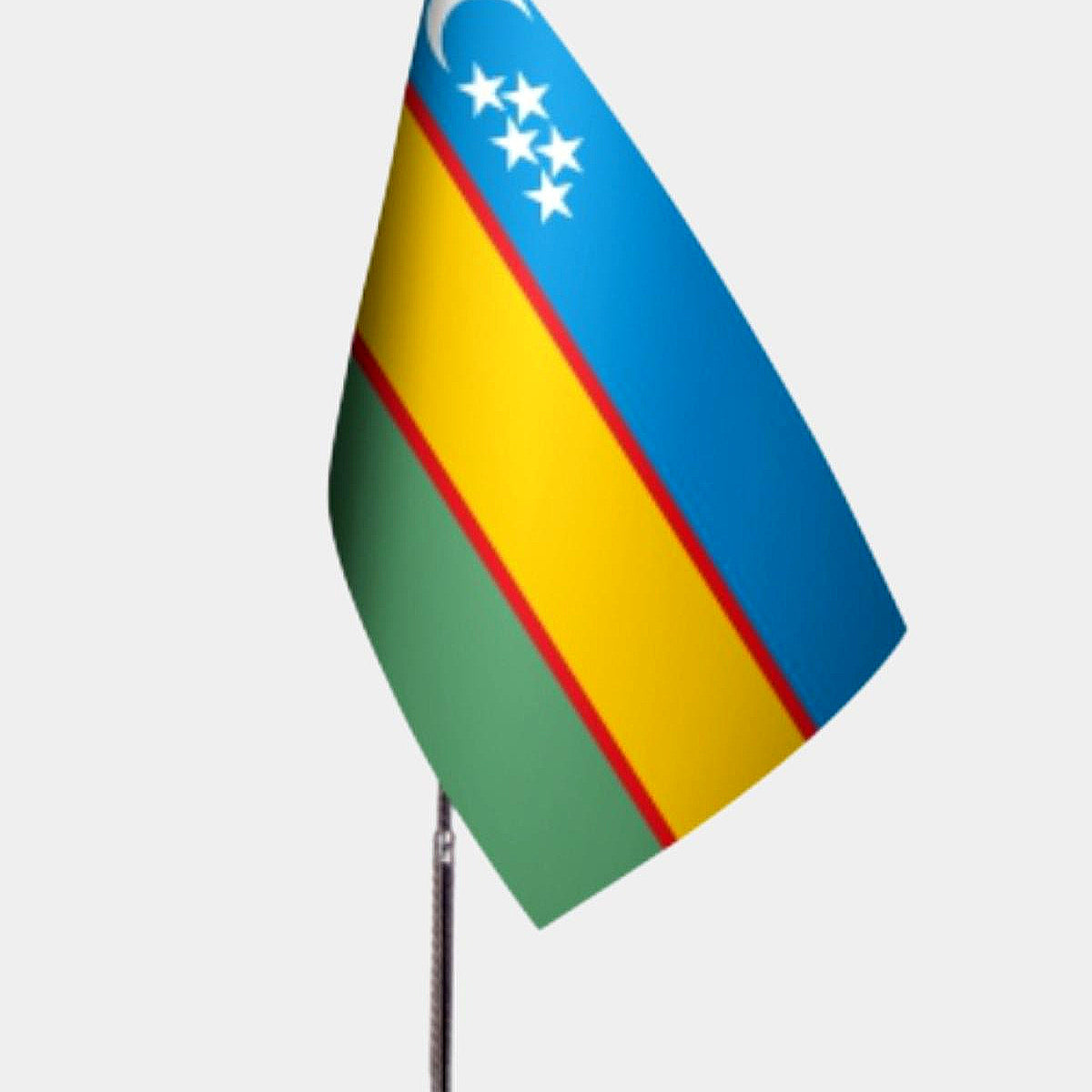 Karakalpakstan Desk Flag - Premium Double-Layer Satin with Chrome L-Shaped Stand | Professional Quality Country Desk Flag for Government Offices and Institutions