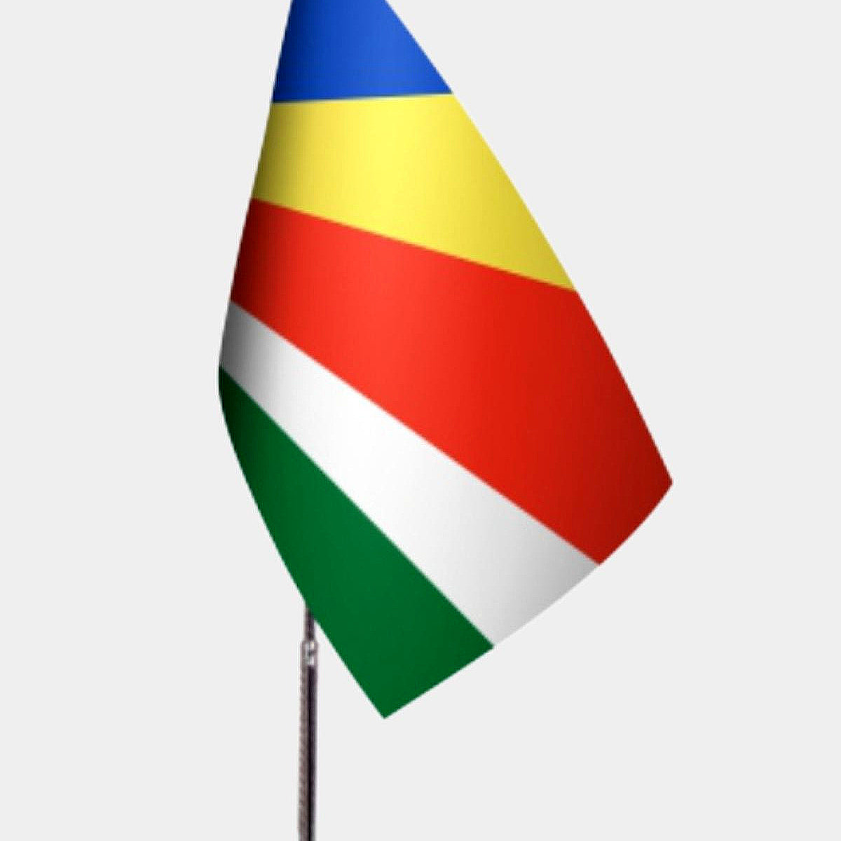 Seychelles Desk Flag - Premium Double-Layer Satin with Chrome L-Shaped Stand | Professional Quality Country Desk Flag for Government Offices and Institutions
