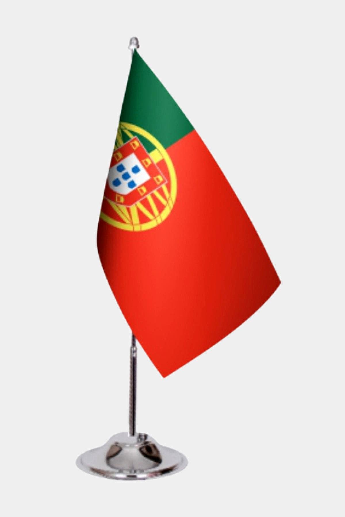 Portugal Desk Flag - Premium Double-Layer Satin with Chrome L-Shaped Stand | Professional Quality Country Desk Flag for Government Offices and Institutions