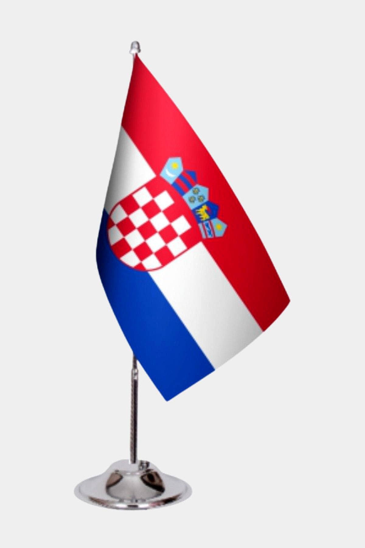 Croatia Desk Flag - Premium Double-Layer Satin with Chrome L-Shaped Stand | Professional Quality Country Desk Flag for Government Offices and Institutions