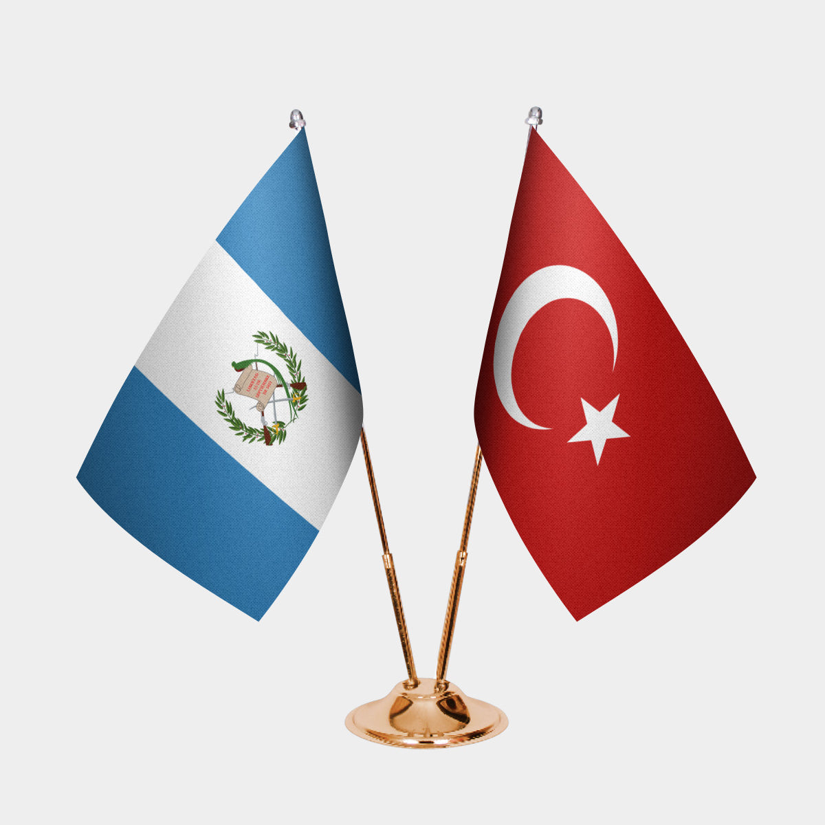 Guatemala and Turkey desk flag set with gold pole and base