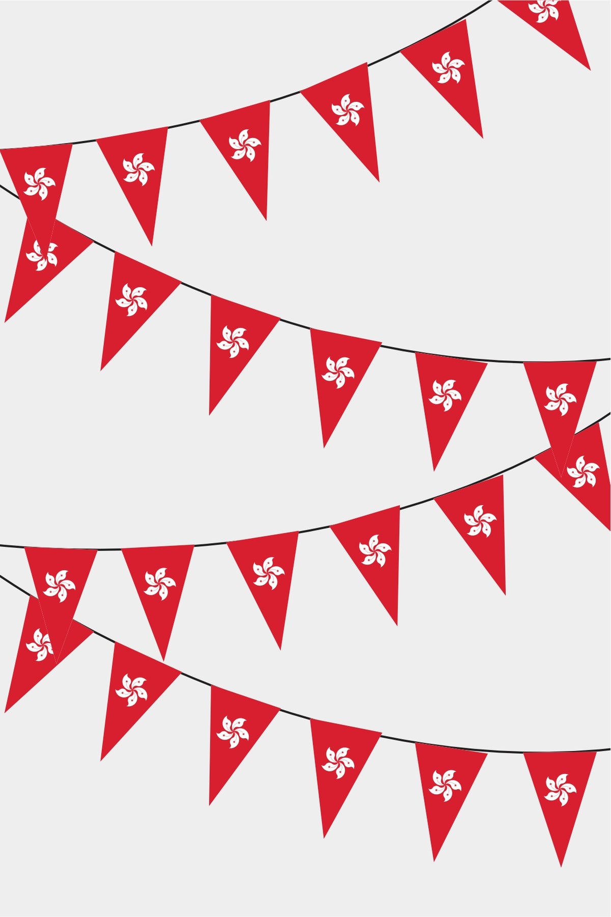 Hong Kong Triangular Flag Bunting - 50 Meters Premium Pennant Flags for Party Decoration | Professional Quality Raschel Fabric