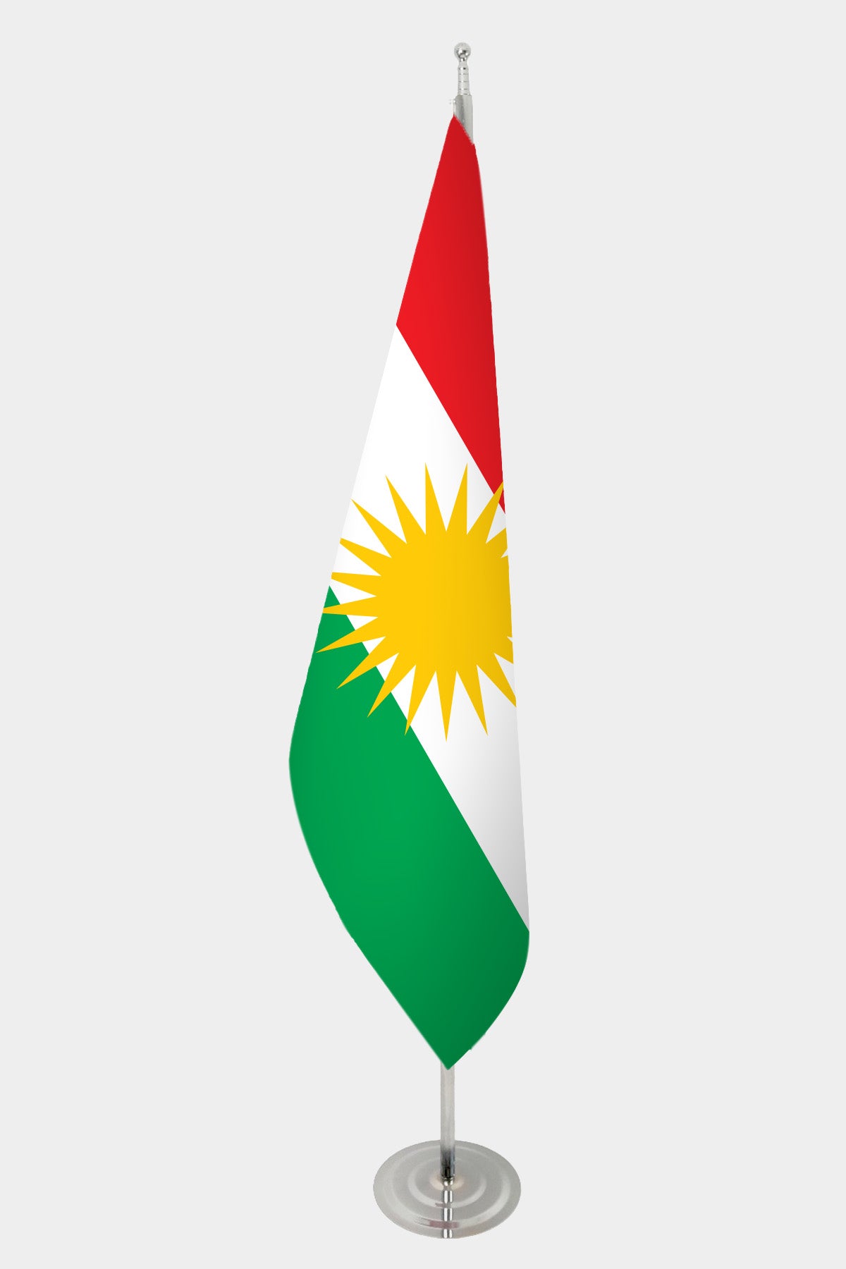 Iraqi Kurdistan Official Indoor Flag — Double Satin, Chrome Pole