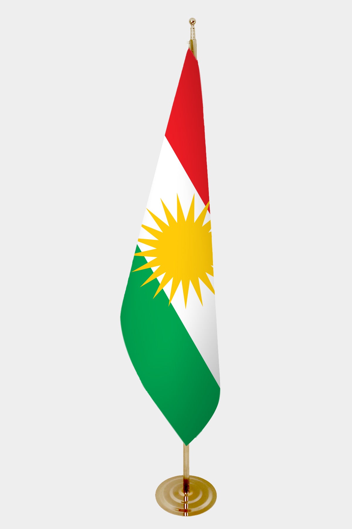Iraqi Kurdistan Official Indoor Flag — Double Satin, Gold Pole
