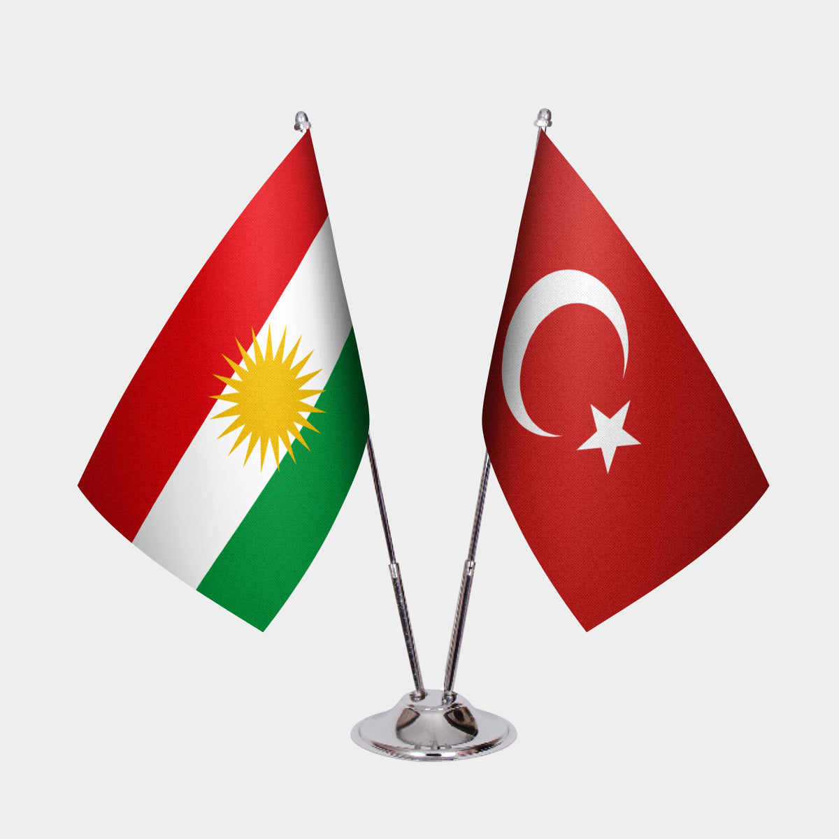 Iraqi Kurdistan & Turkey Desk Flag Set — gold pole option