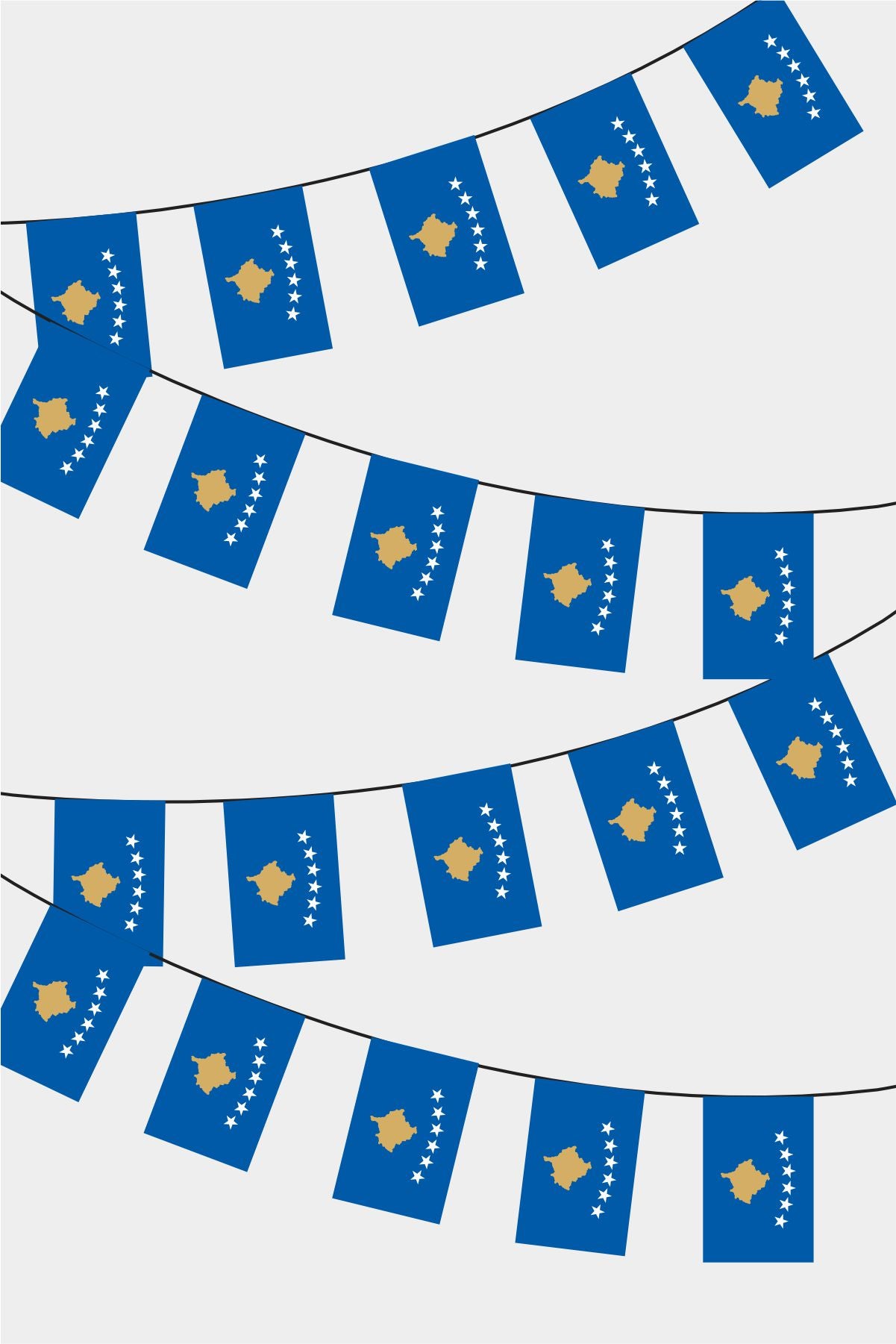 Kosova Rectangular Flag Bunting - 50 Meters Premium String Flags for Party Decoration | Professional Quality Raschel Fabric