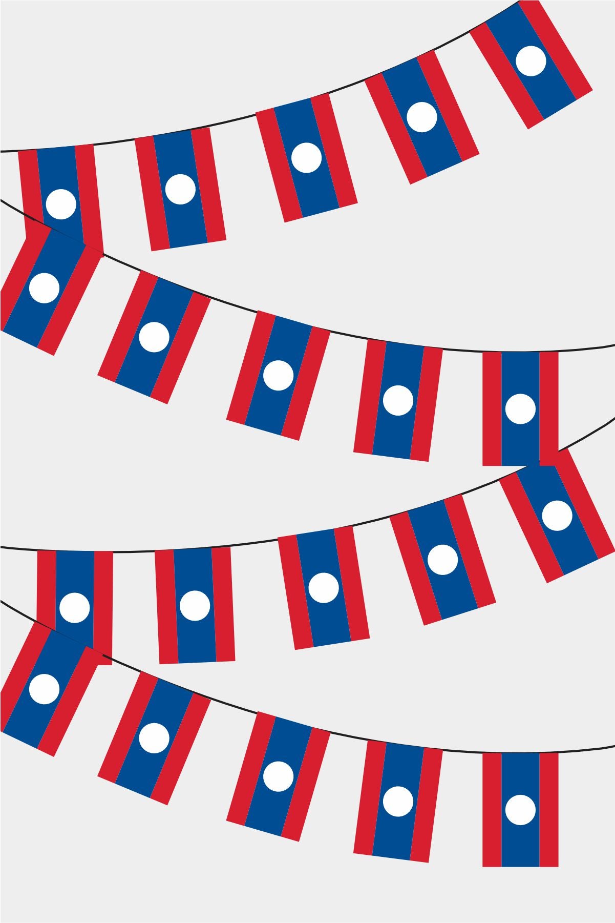 Laos Rectangular Flag Bunting - 50 Meters Premium String Flags for Party Decoration | Professional Quality Raschel Fabric