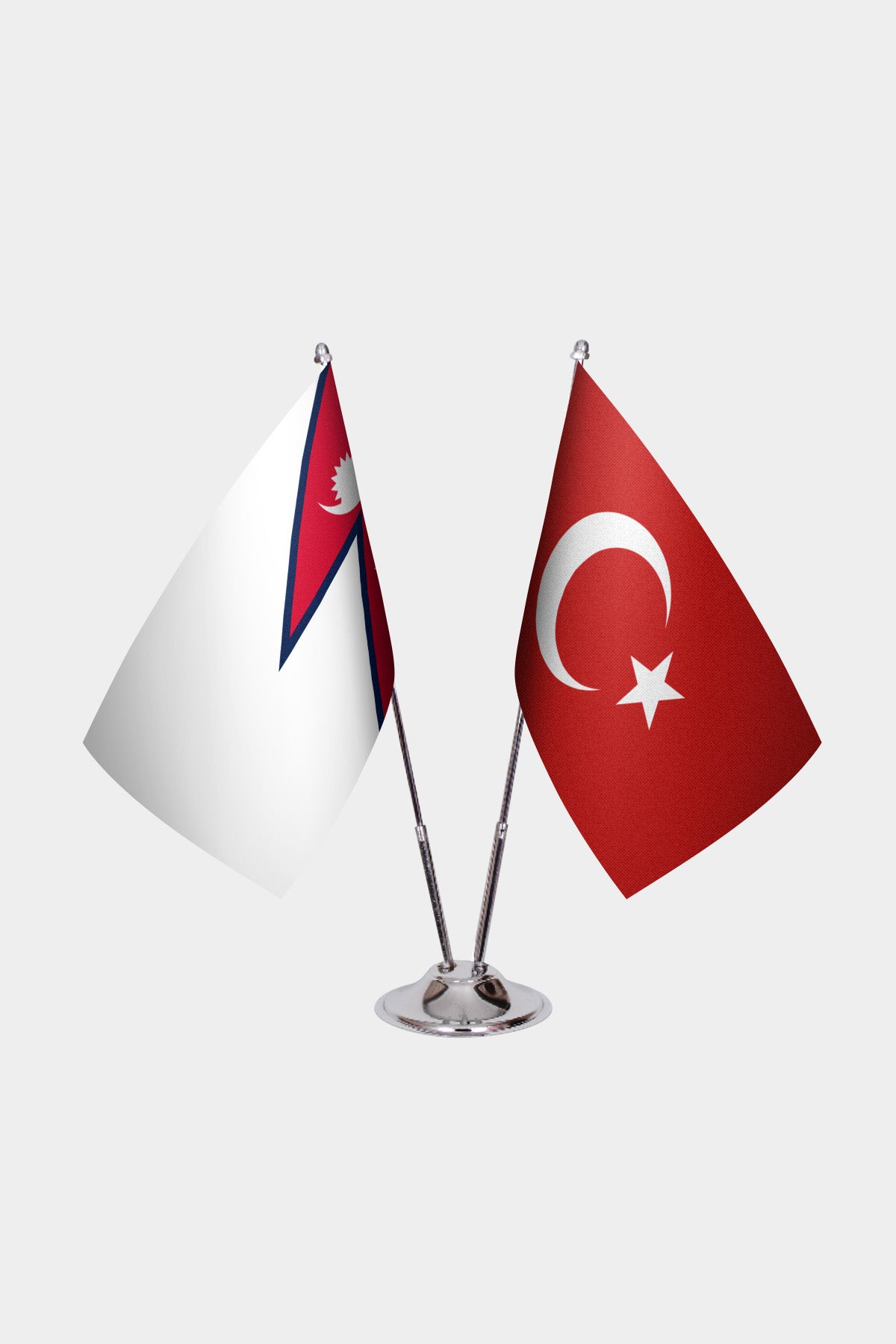 Nepal and Turkey desk flag set with chrome pole and base