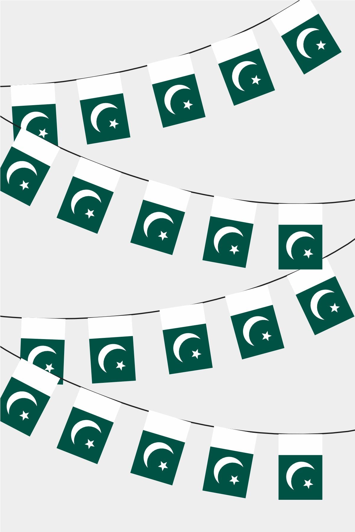 Pakistan Rectangular Flag Bunting - 50 Meters Premium String Flags for Party Decoration | Professional Quality Raschel Fabric