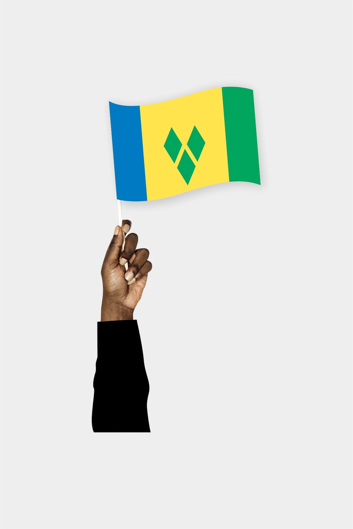 Saint Vincent and the Grenadines handheld flag on stick - durable polyester country flag for events and parades
