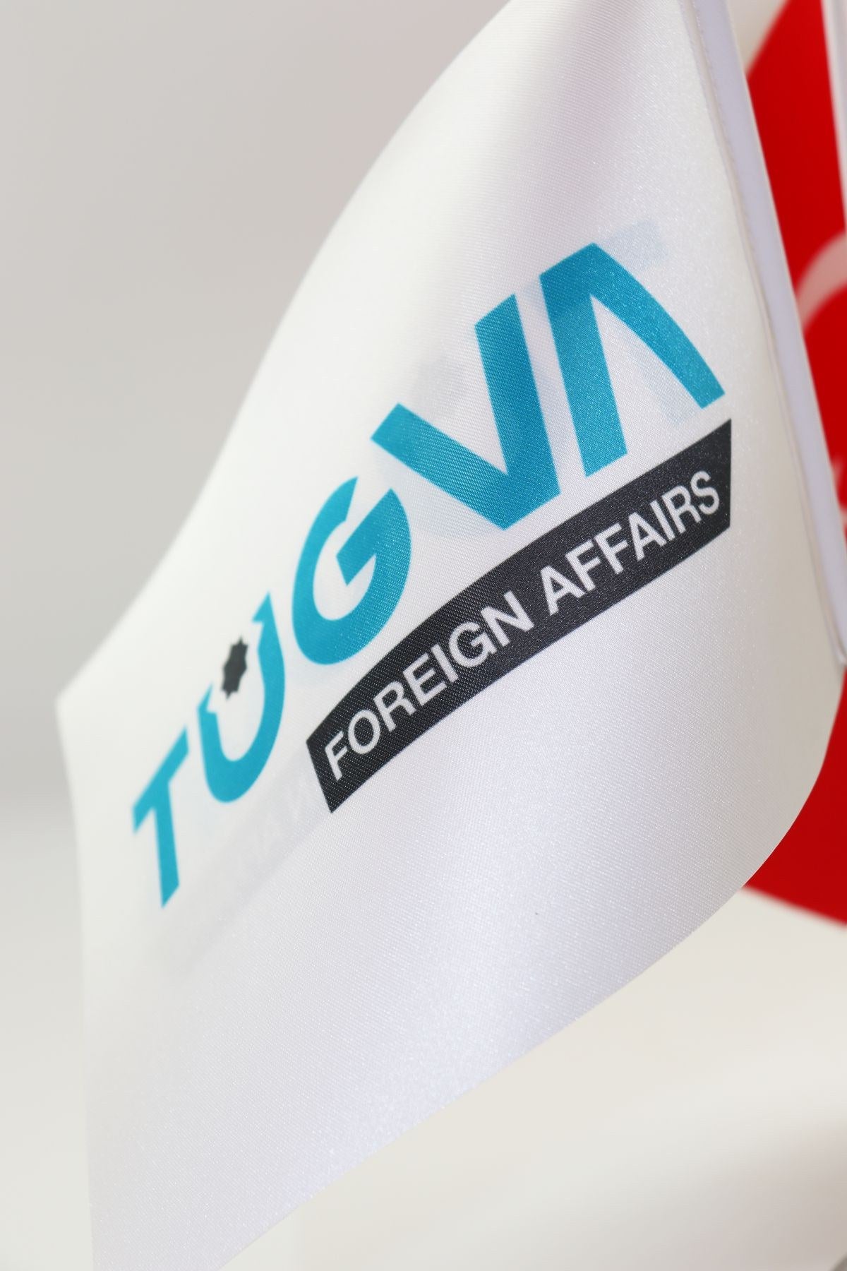 Logo Printed Triple Desk Flag with chrome poles, 15 × 22.5 cm flags on a weighted base (4)