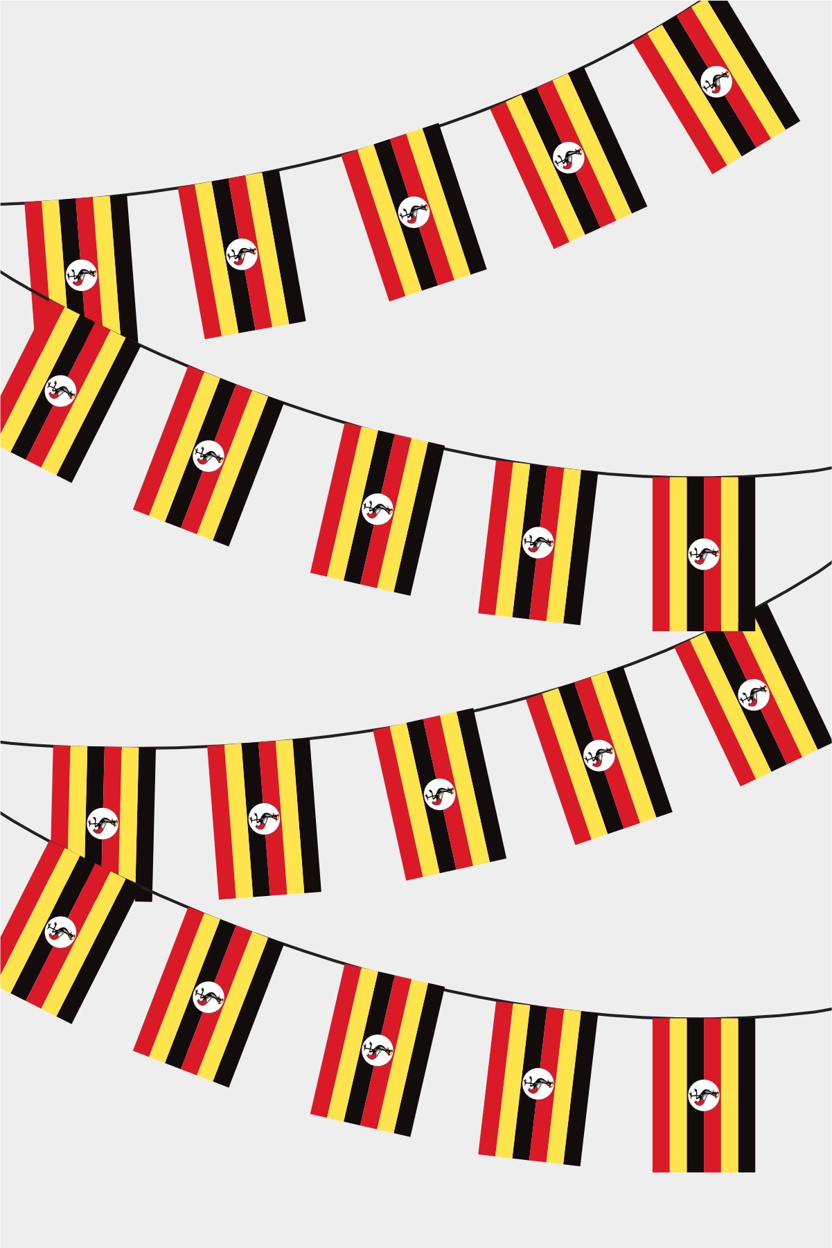 Uganda Rectangular Flag Bunting - 50 Meters Premium String Flags for Party Decoration | Professional Quality Raschel Fabric