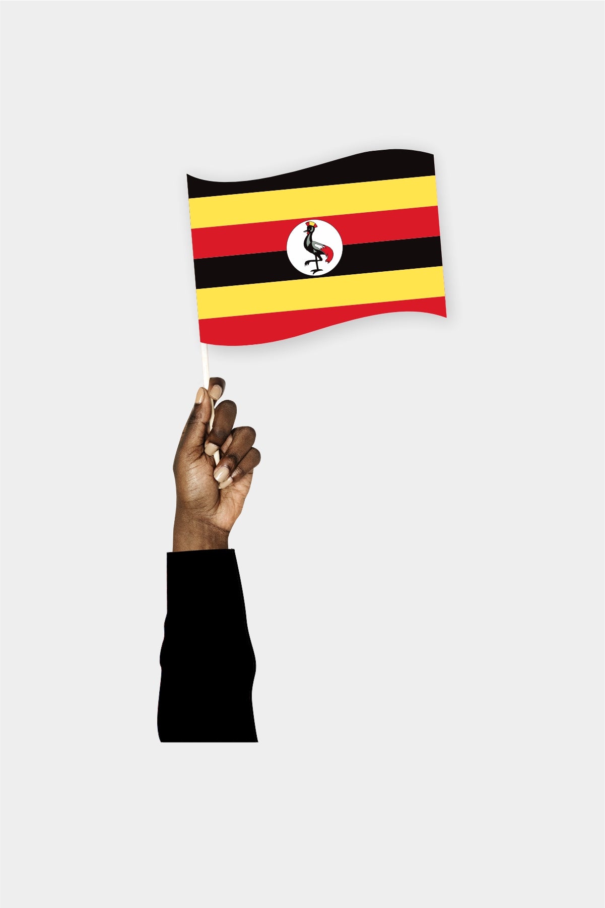 Uganda handheld flag on stick - durable polyester country flag for events and parades