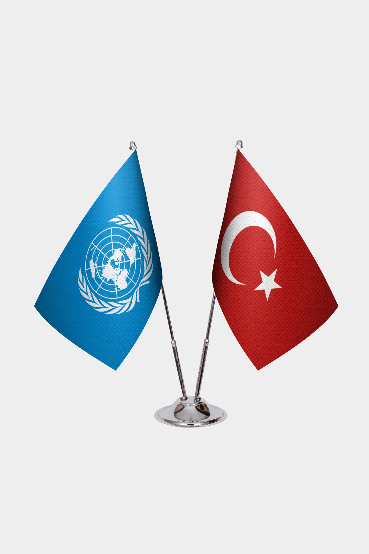 United Nations & Turkey Desk Flag Set — gold pole option