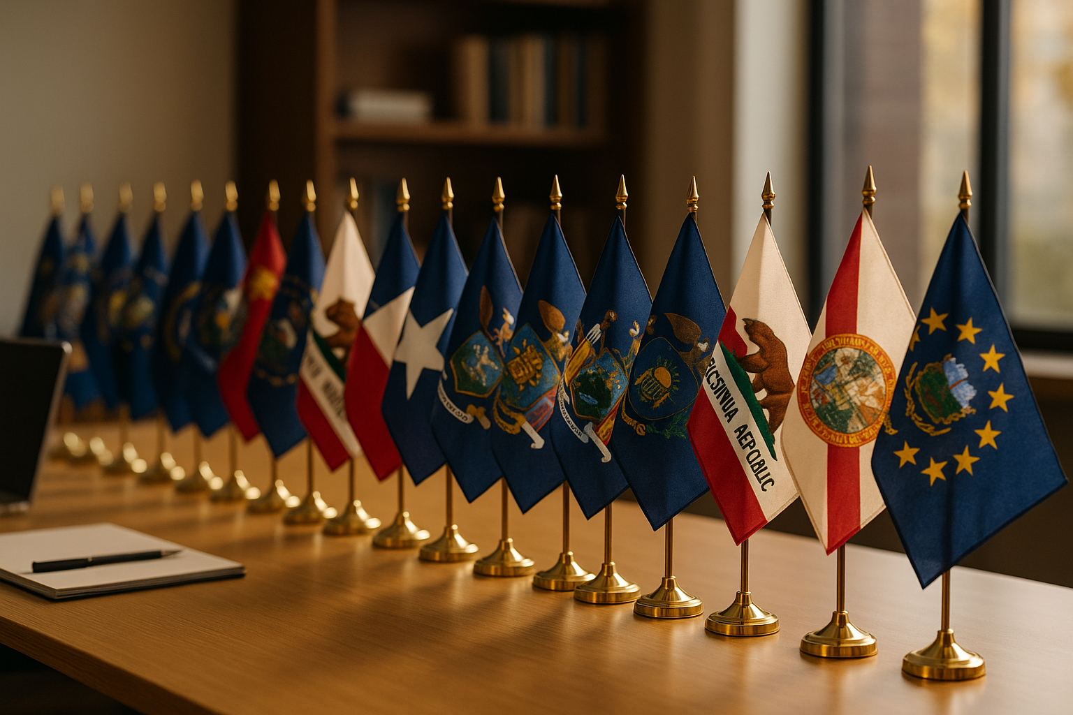 Single USA state desk flag displayed on office table – Asya Bayrak