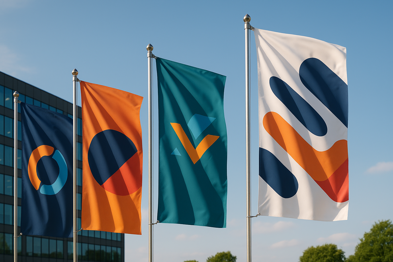 Corporate logo printed vertical pole flags waving outdoors – Asya Bayrak