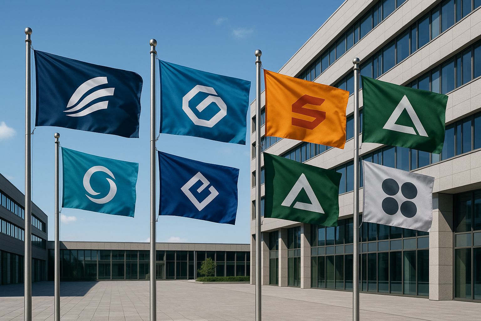 Corporate logo printed pole flags waving outdoors – Asya Bayrak