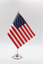 USA Desk Flag - Premium Double-Layer Satin with Chrome L-Shaped Stand | Professional Quality Country Desk Flag for Government Offices and Institutions
