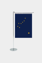 Alaska state desk flag with chrome L-shaped stand - premium double-layer satin office flag