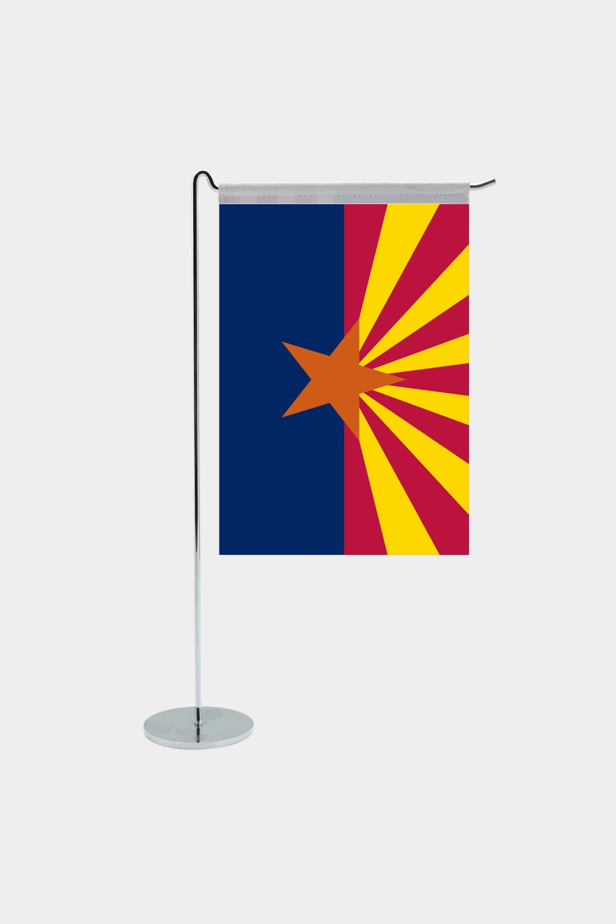 Arizona state desk flag with chrome L-shaped stand - premium double-layer satin office flag