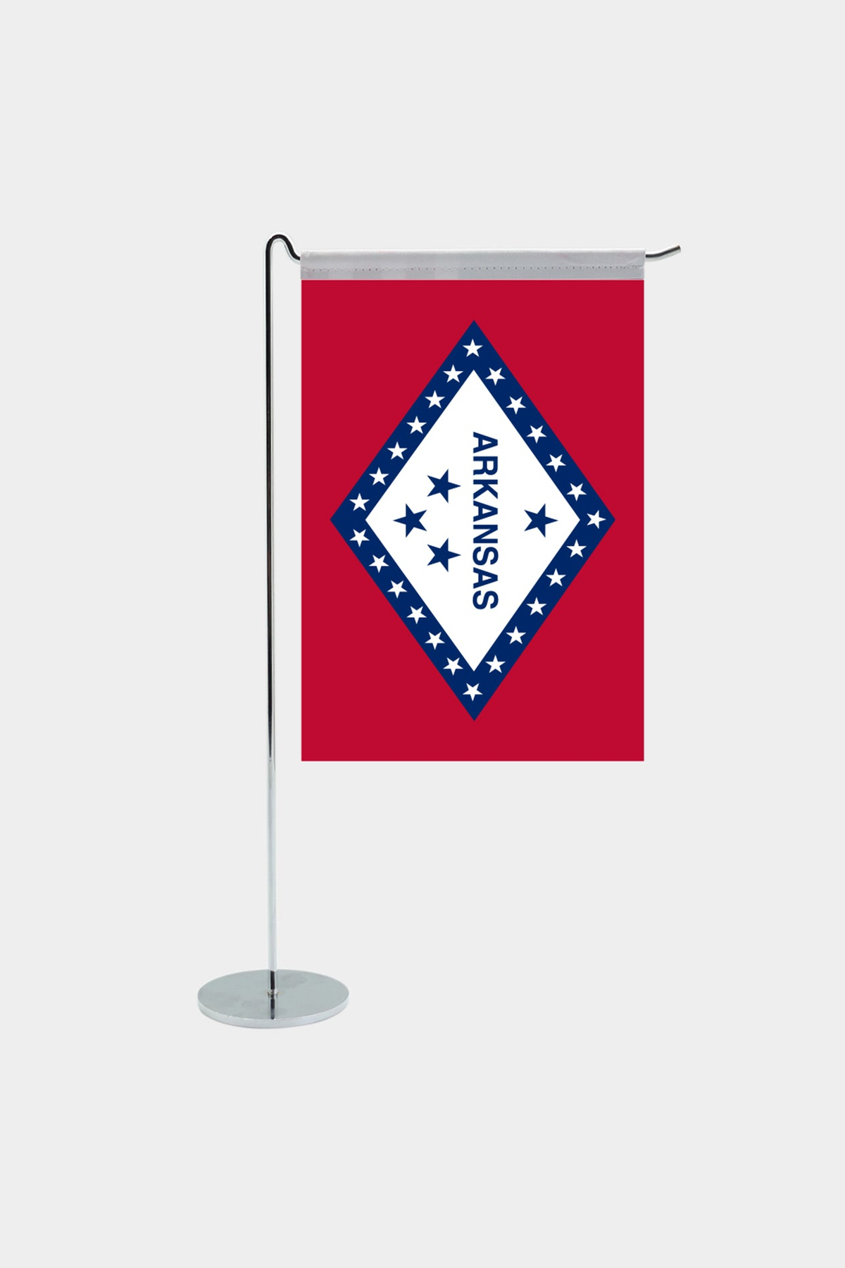 Arkansas state desk flag with chrome L-shaped stand - premium double-layer satin office flag