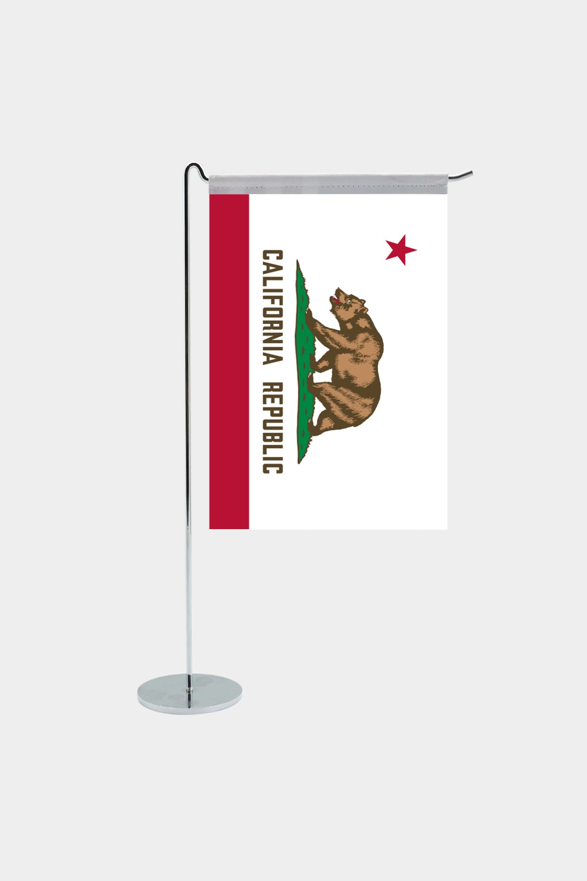 California state desk flag with chrome L-shaped stand - premium double-layer satin office flag