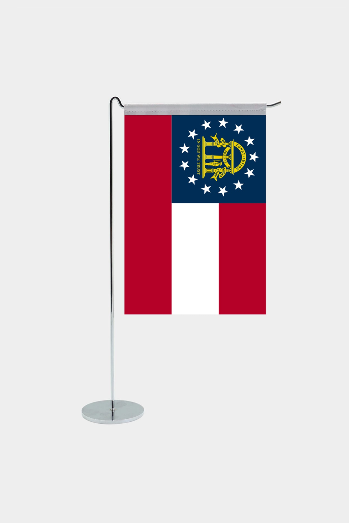 Georgia state desk flag with chrome L-shaped stand - premium double-layer satin office flag