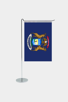 Michigan state desk flag with chrome L-shaped stand - premium double-layer satin office flag