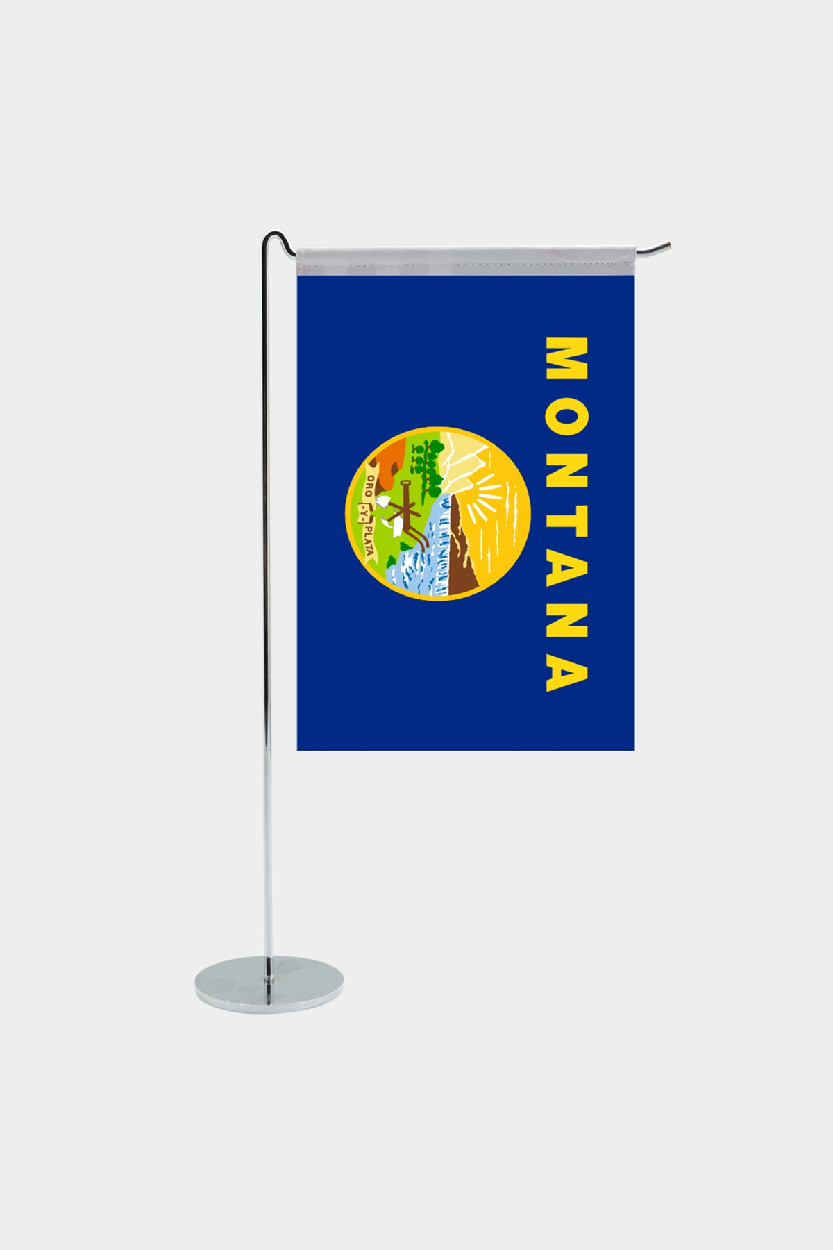 Montana state desk flag with chrome L-shaped stand - premium double-layer satin office flag