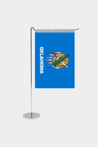 Oklahoma state desk flag with chrome L-shaped stand - premium double-layer satin office flag
