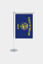Oregon state desk flag with chrome L-shaped stand - premium double-layer satin office flag