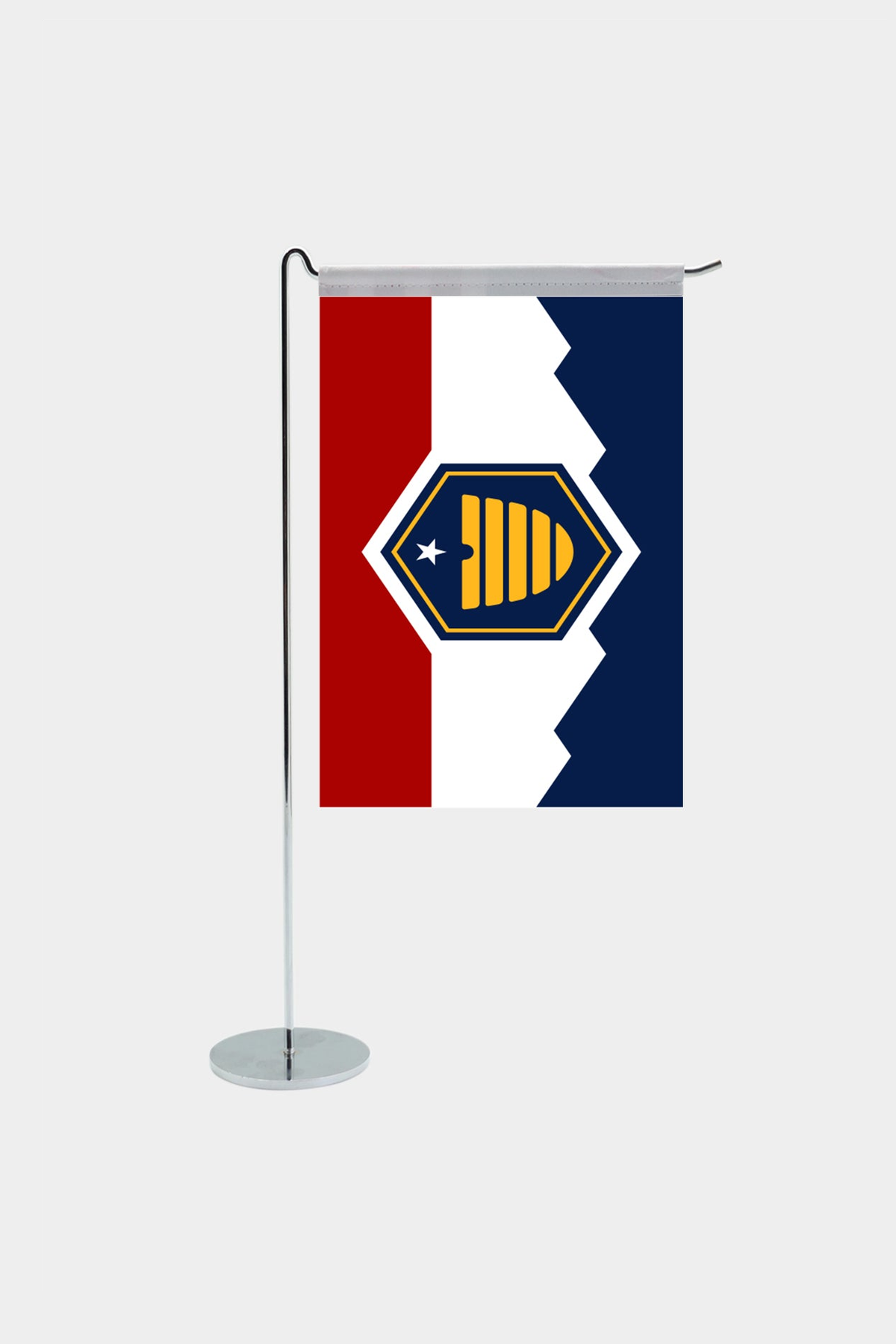 Utah state desk flag with chrome L-shaped stand - premium double-layer satin office flag