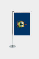 Vermont state desk flag with chrome L-shaped stand - premium double-layer satin office flag