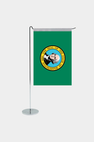 Washington state desk flag with chrome L-shaped stand - premium double-layer satin office flag