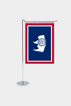 Wyoming state desk flag with chrome L-shaped stand - premium double-layer satin office flag