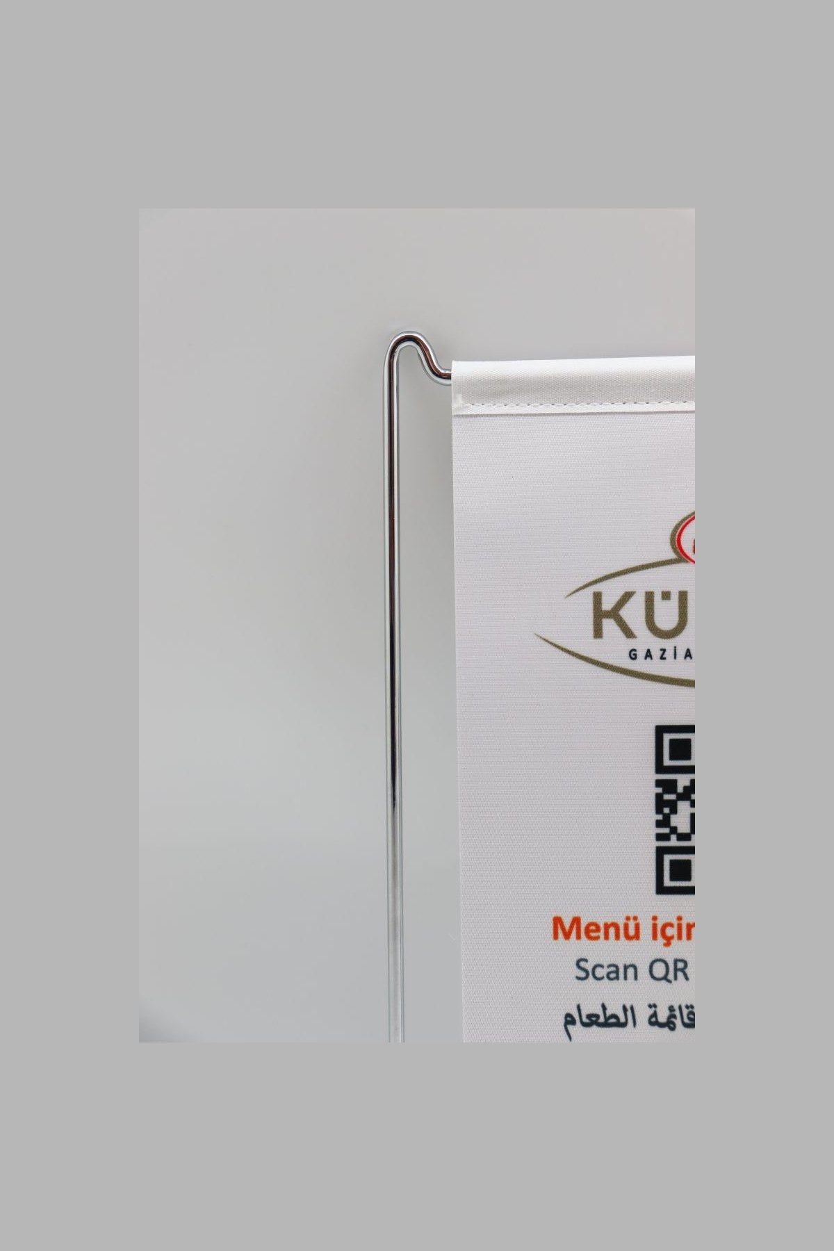 Logo Printed L-Shaped Desk Flag with chrome pole, 15 × 22.5 cm flag on a weighted base (3)