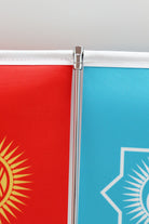 Logo Printed T-Shaped Desk Flag with chrome poles, 15 × 22.5 cm flags on a weighted base (2)