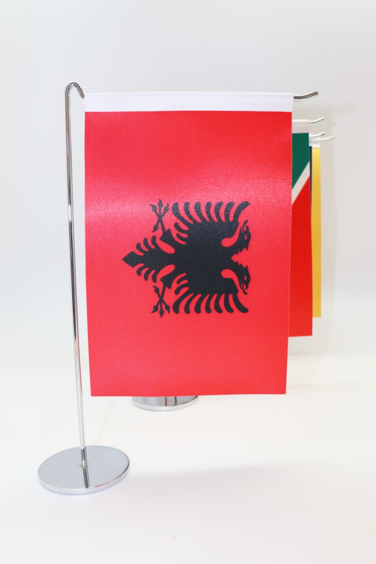 L-Shaped Delaware State Desk Flag - Premium Double-Layer Satin with Chrome Stand | Professional Quality State Desk Flag
