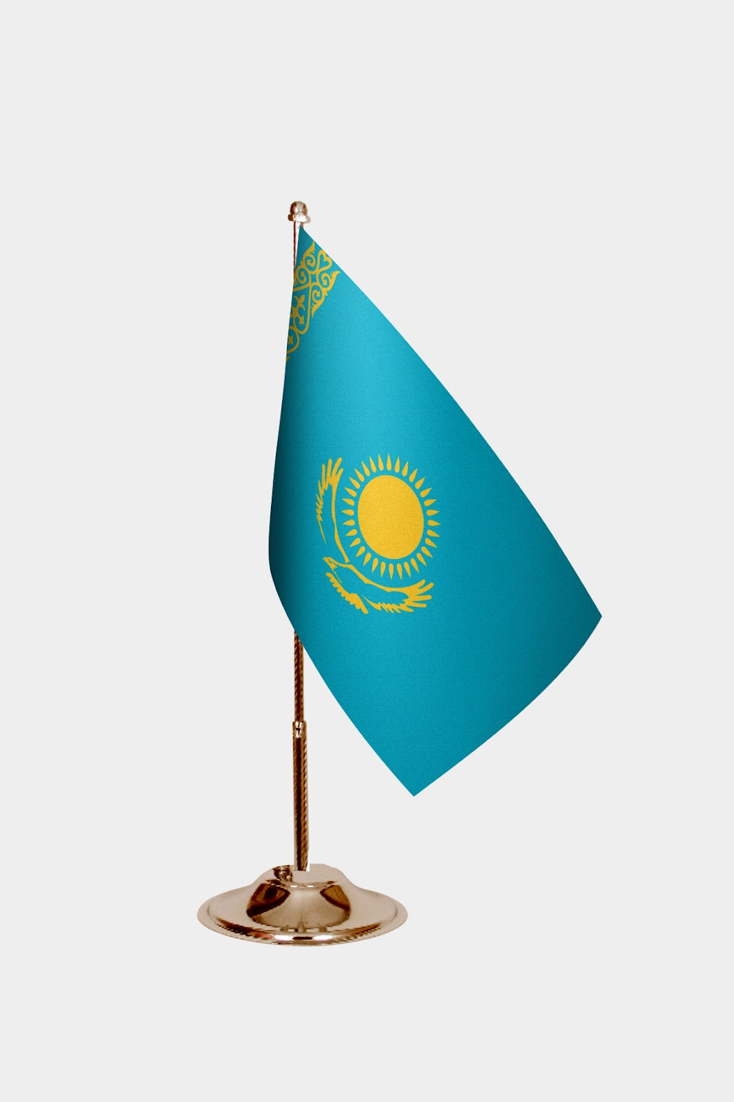 Kazakhistan Gold Desk Flag - Premium Metal Stand