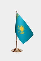 Kazakhistan Gold Desk Flag - Premium Metal Stand