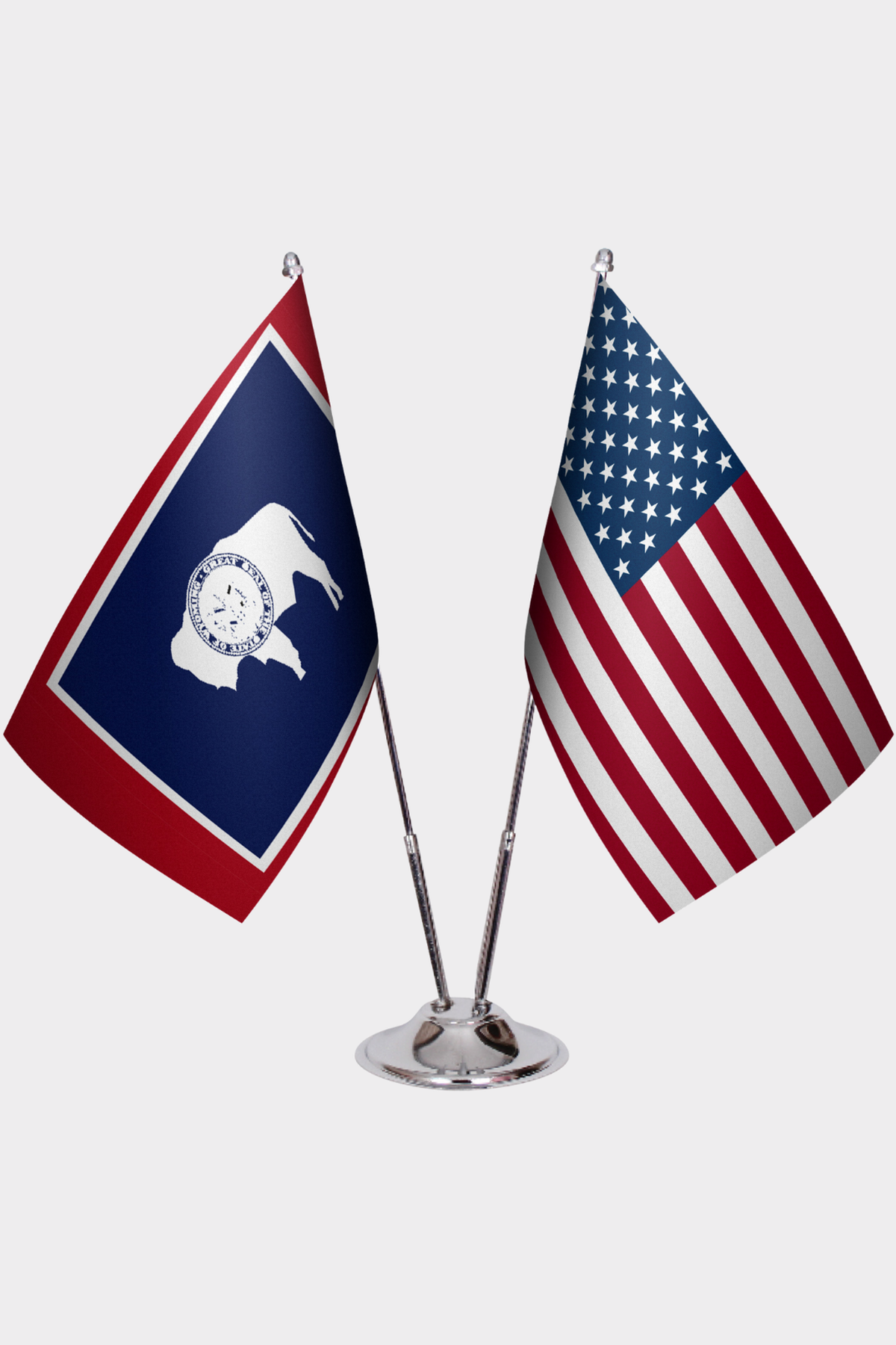 Wyoming & U.S. Desk Flag Set — Double Satin