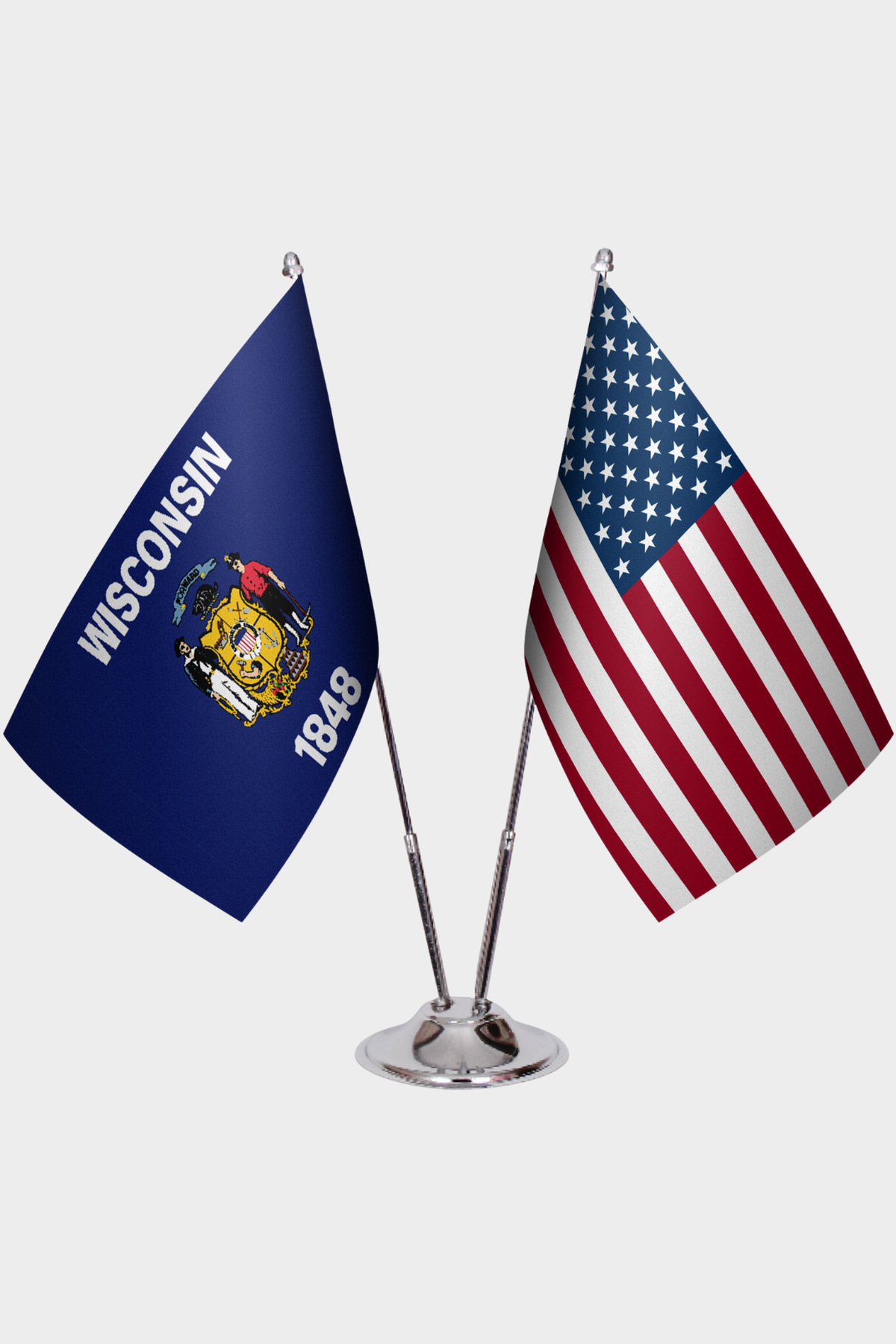 Wisconsin & U.S. Desk Flag Set — Double Satin