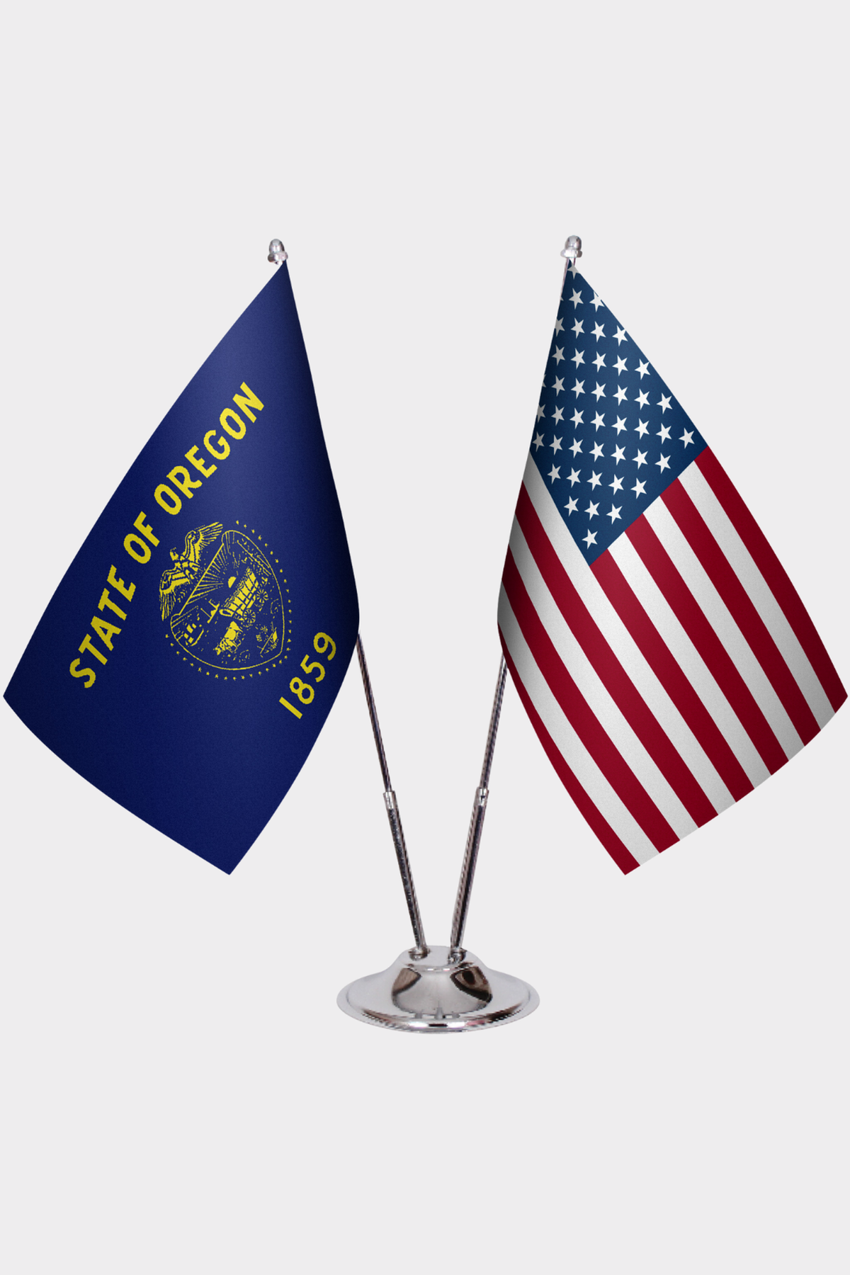 Oregon & U.S. Desk Flag Set — Double Satin