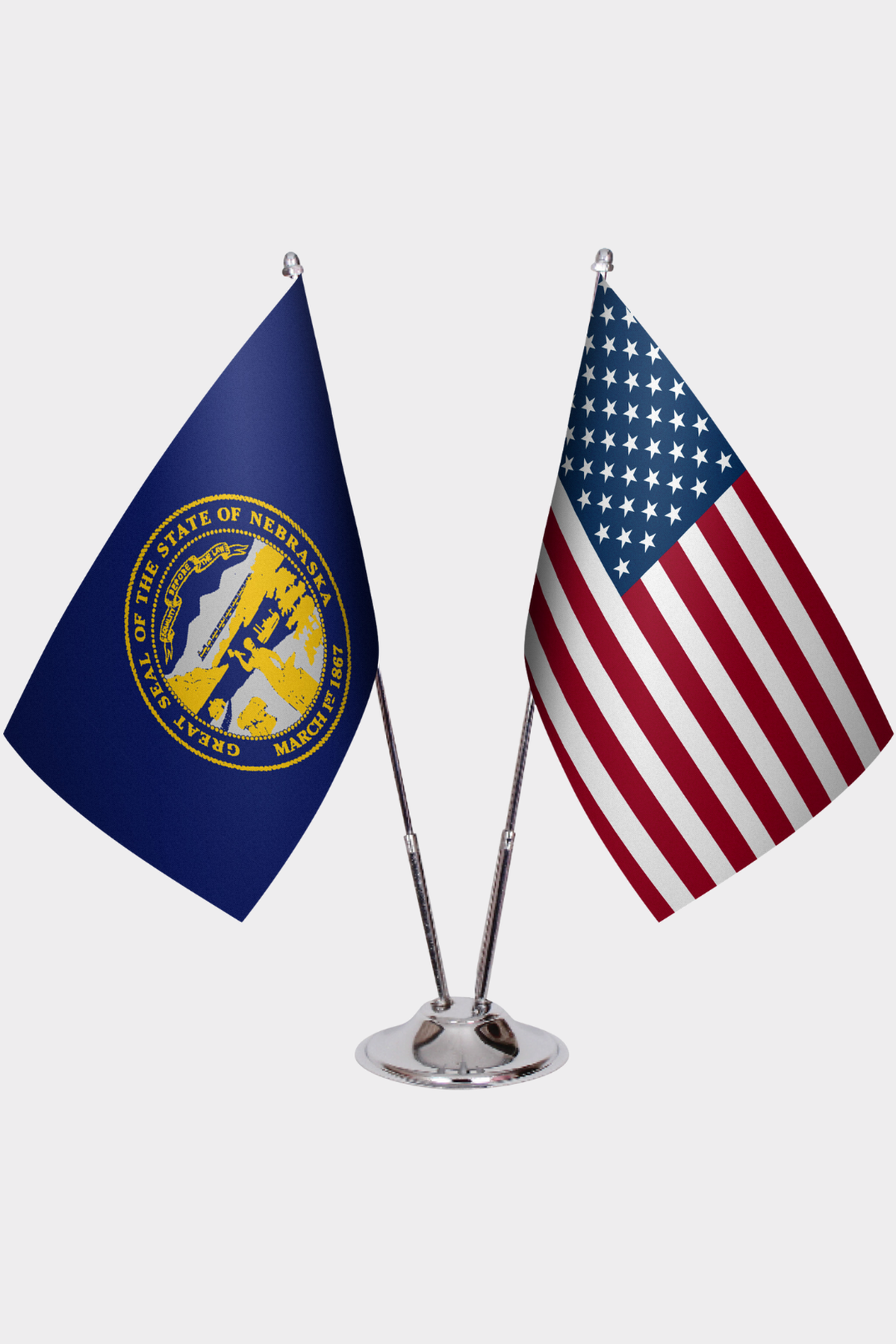 Nebraska & U.S. Desk Flag Set — Double Satin